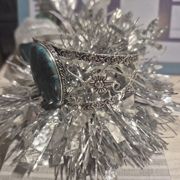 Elegant Silver and Blue Chrysocolla Bracelet Only - Picture 2 of 8